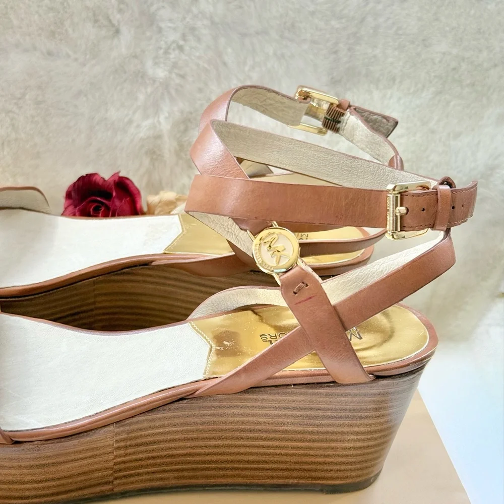 New with tags MICHAEL KORS JALITA CHARM platform SANDAL color, “Luggage”Leather - Picture 13 of 16
